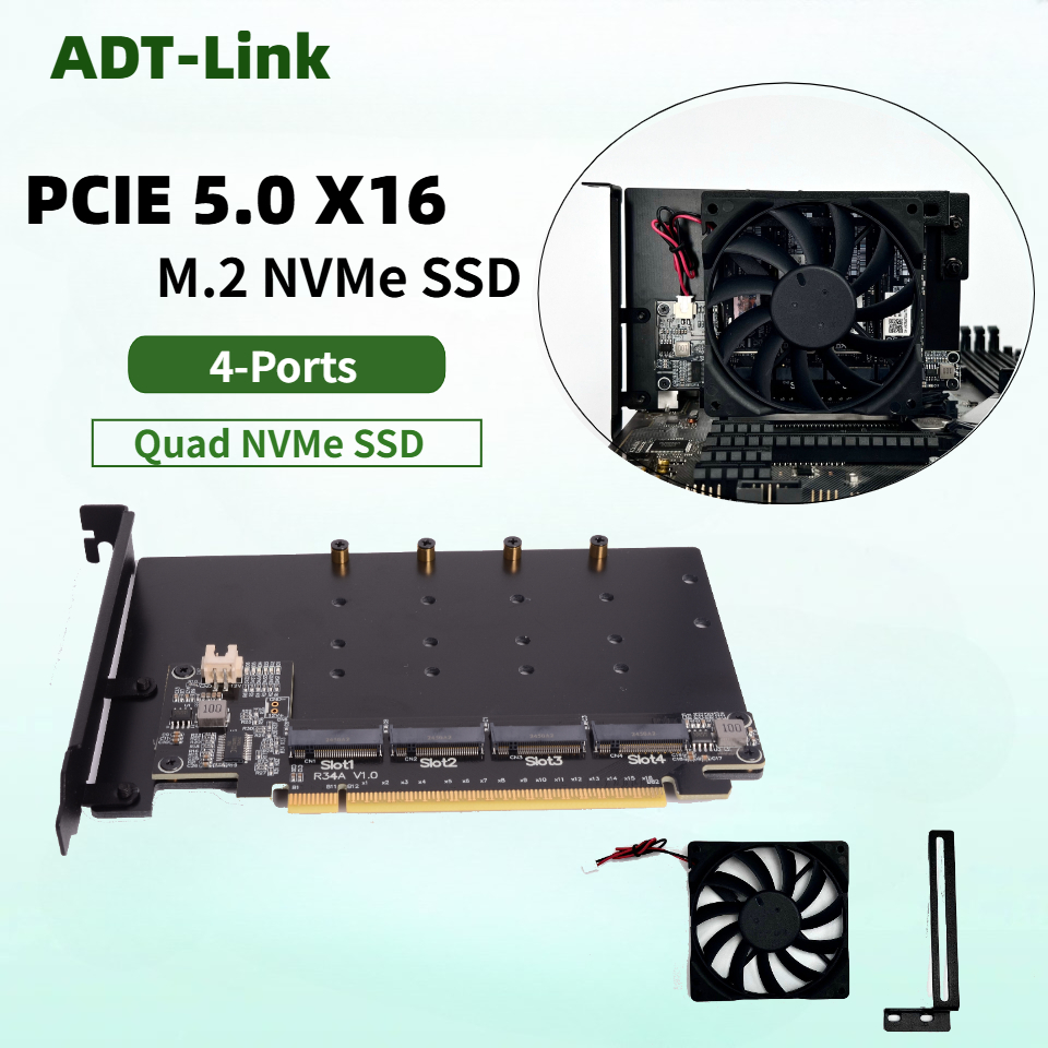 Quad M.2 Nvme Pcie Bifurcation Card - Tarjeta Divisora de Disco Duro R34A